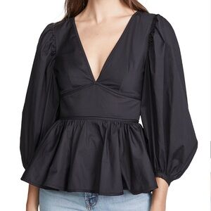NWT STAUD Luna Black Cotton Peplum Top Size 2